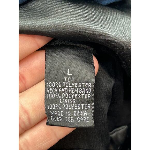 AB Studio Shirt Womens Large Ikat Print Short Sleeve Satin Trim Top‎ - Picture 7 of 10